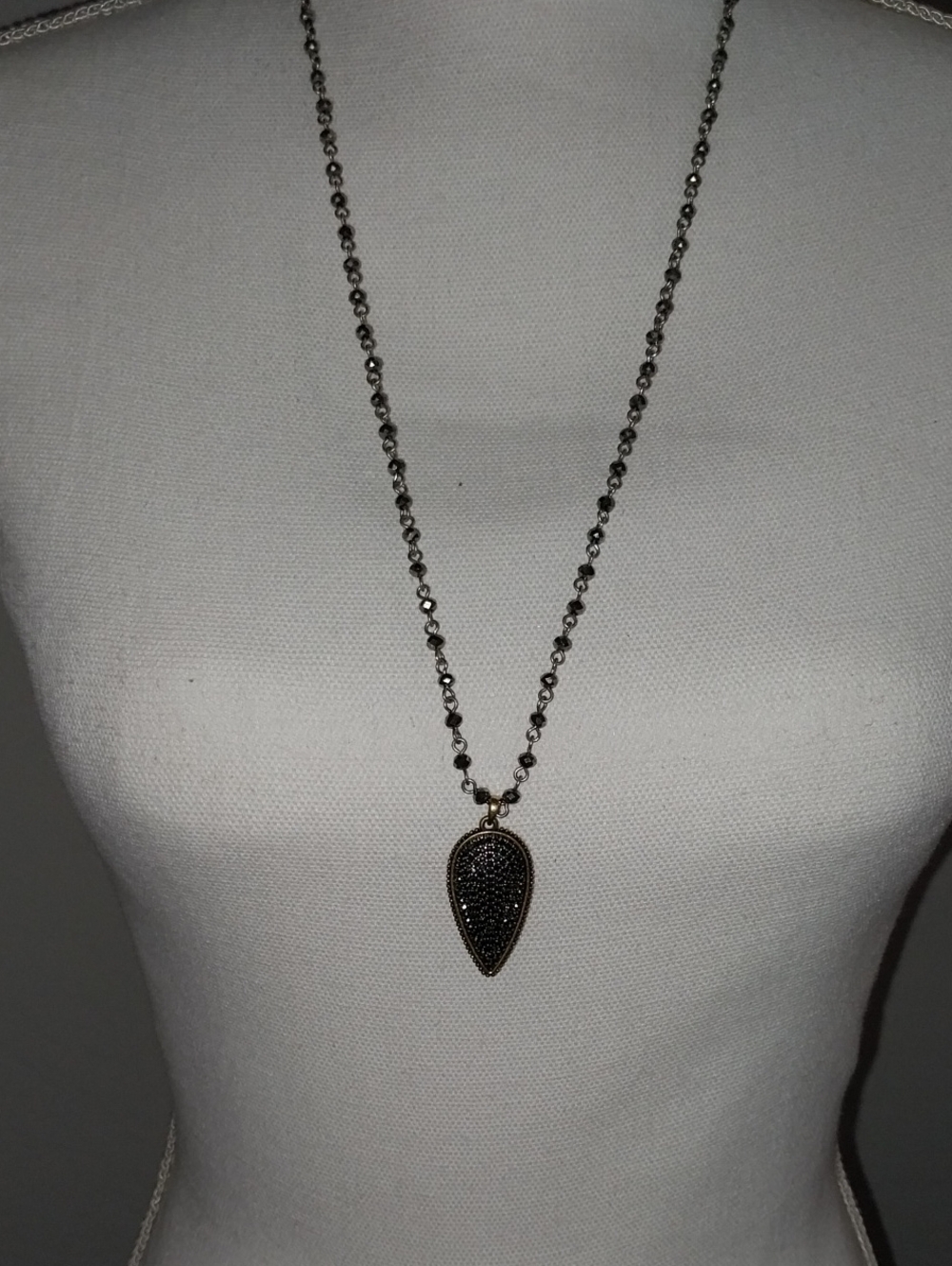Lucky Brand Black Pave Rhinestone Pendant Necklace